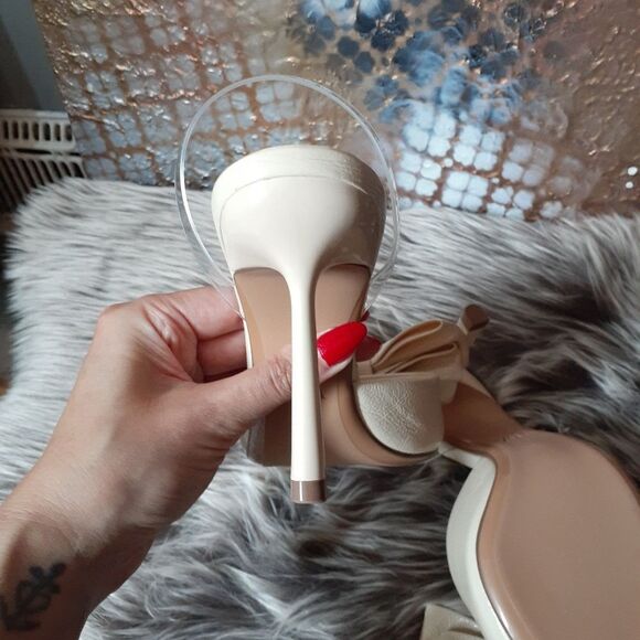 Nwot Zara Cream Bow Detail Women's Heels - Picture 5 of 13